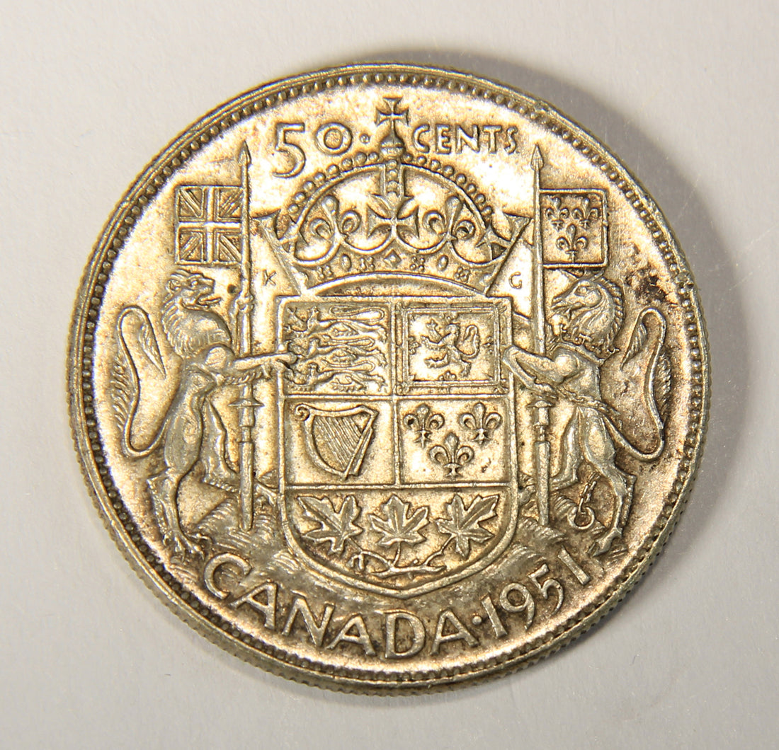 1951 Canada 50 Cents King George VI - Wide Date - Silver Coin .800 Fifty Cents L021919