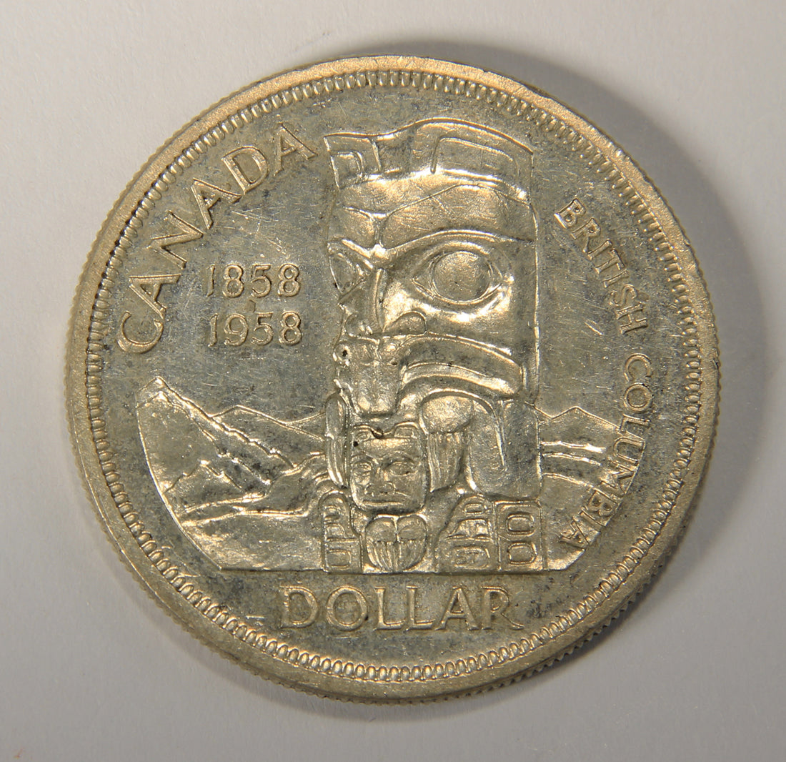 1958 Canada 1 Dollar Queen Elizabeth II - One Dollar Silver Coin .800 Totem L021921