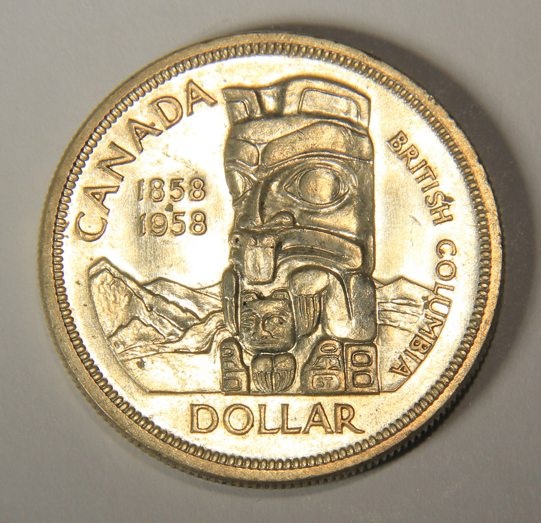 1958 Canada 1 Dollar Queen Elizabeth II - One Dollar Silver Coin .800 Totem L021921