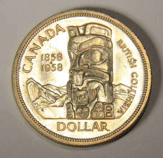 1958 Canada 1 Dollar Queen Elizabeth II - One Dollar Silver Coin .800 Totem L021921