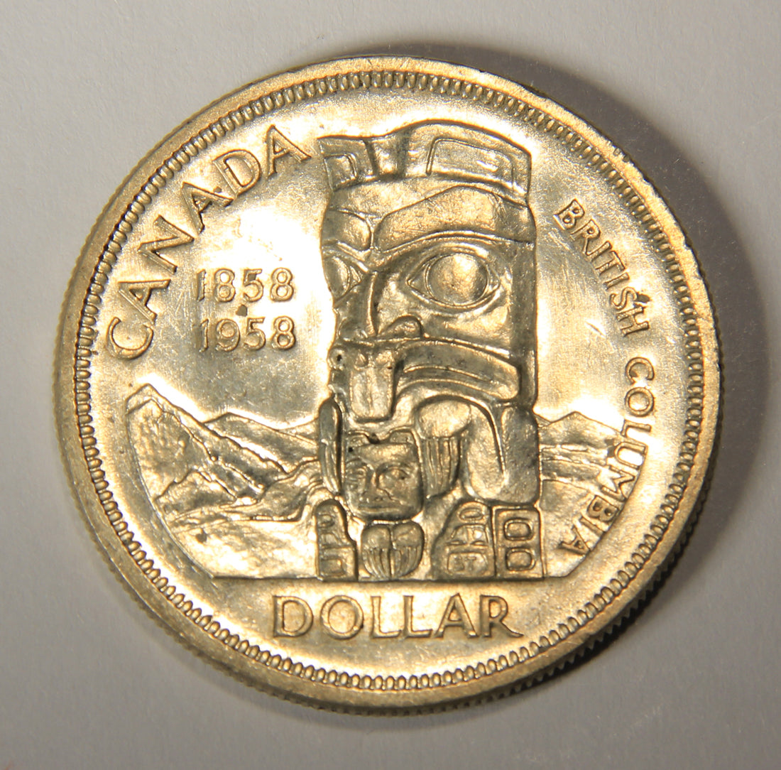 1958 Canada 1 Dollar Queen Elizabeth II - One Dollar Silver Coin .800 Totem L021921