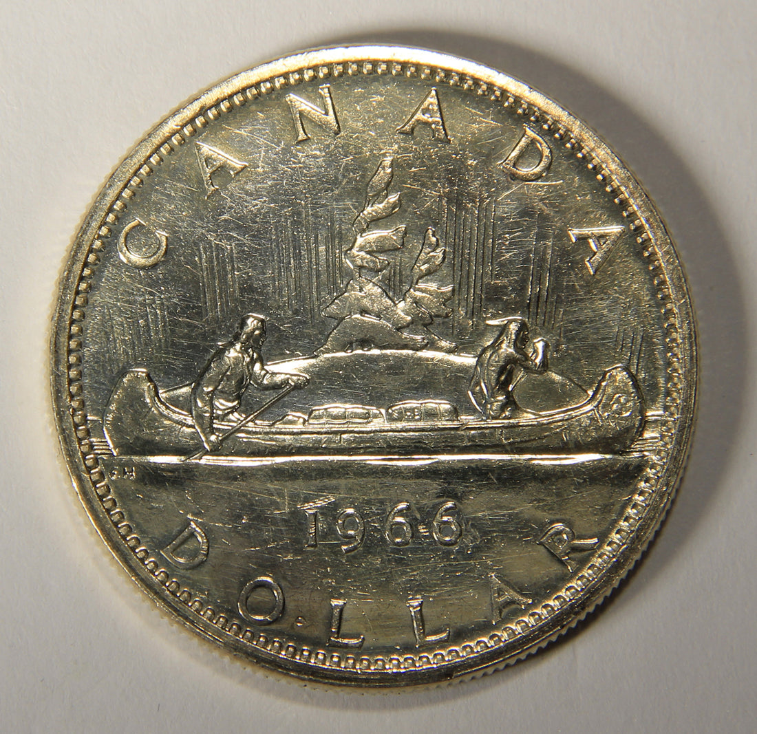 1966 Canada 1 Dollar Queen Elizabeth II - Large Beads One Dollar Silver Coin .800 L021922