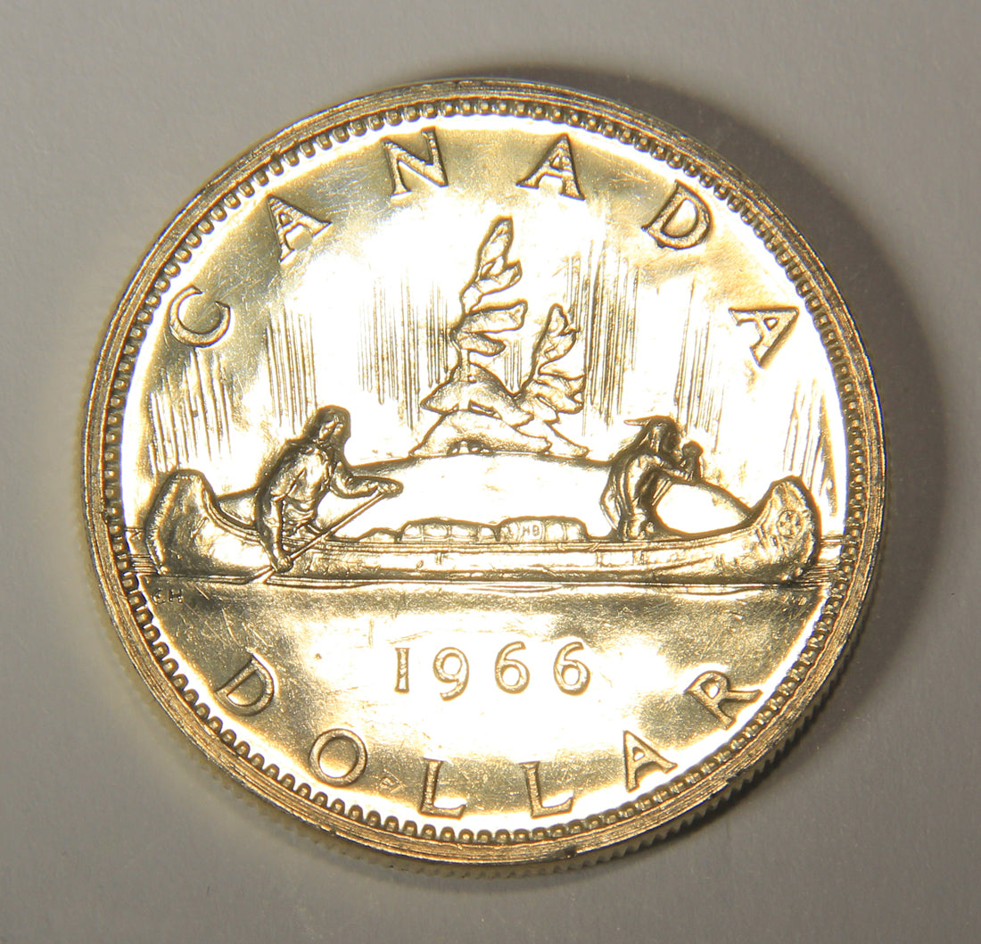1966 Canada 1 Dollar Queen Elizabeth II - Large Beads One Dollar Silver Coin .800 L021922