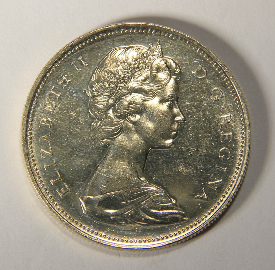 1966 Canada 1 Dollar Queen Elizabeth II - Large Beads One Dollar Silver Coin .800 L021922