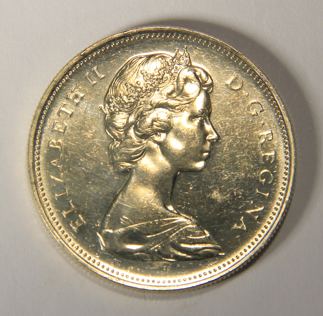 1966 Canada 1 Dollar Queen Elizabeth II - Large Beads One Dollar Silver Coin .800 L021922