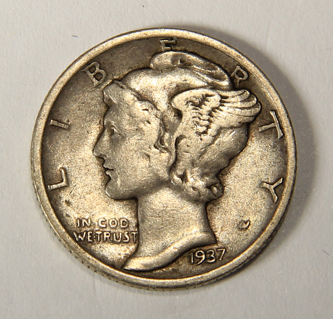 1937-D United States 10 Cents Mercury Dime Silver Coin .900 Ten Cents L021925