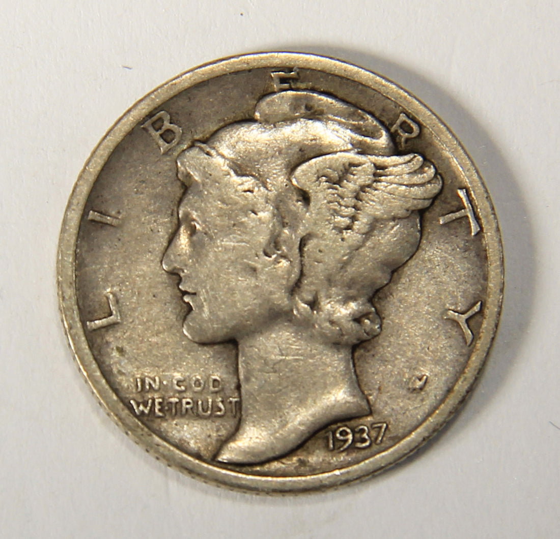 1937-D United States 10 Cents Mercury Dime Silver Coin .900 Ten Cents L021925