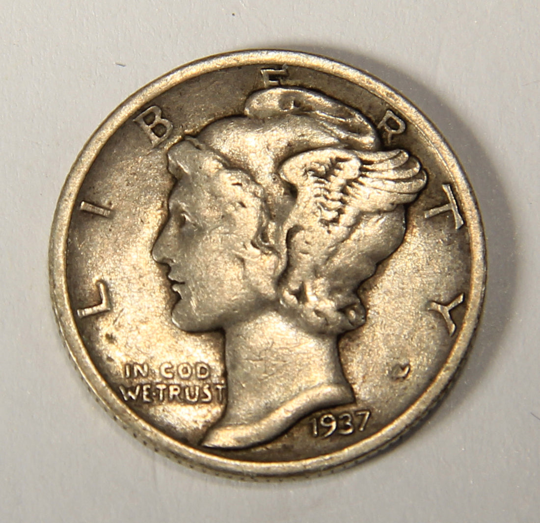 1937-D United States 10 Cents Mercury Dime Silver Coin .900 Ten Cents L021925