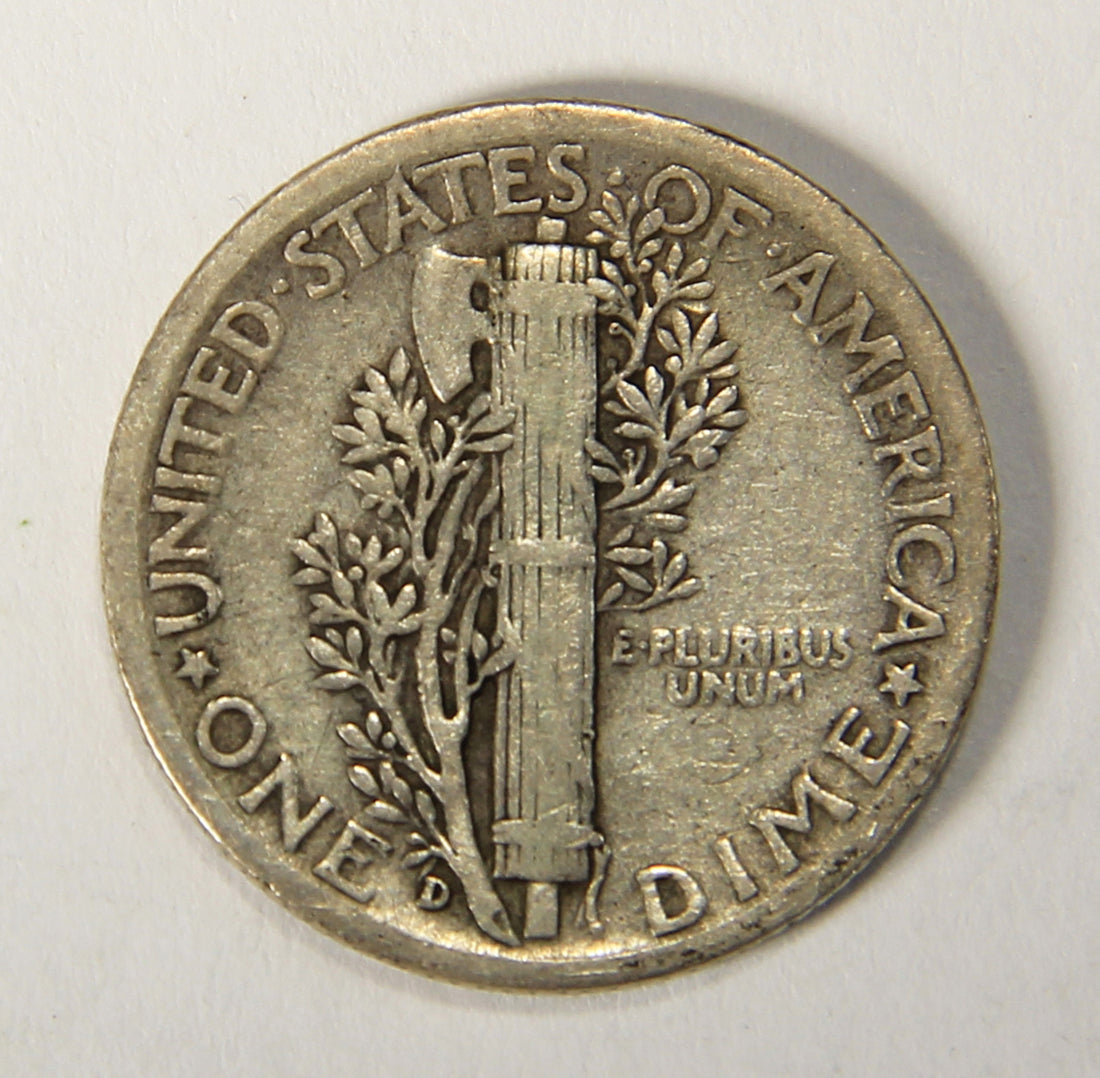 1937-D United States 10 Cents Mercury Dime Silver Coin .900 Ten Cents L021925