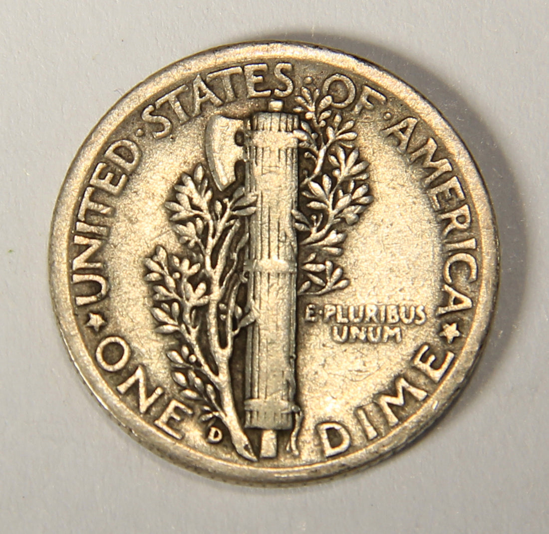 1937-D United States 10 Cents Mercury Dime Silver Coin .900 Ten Cents L021925