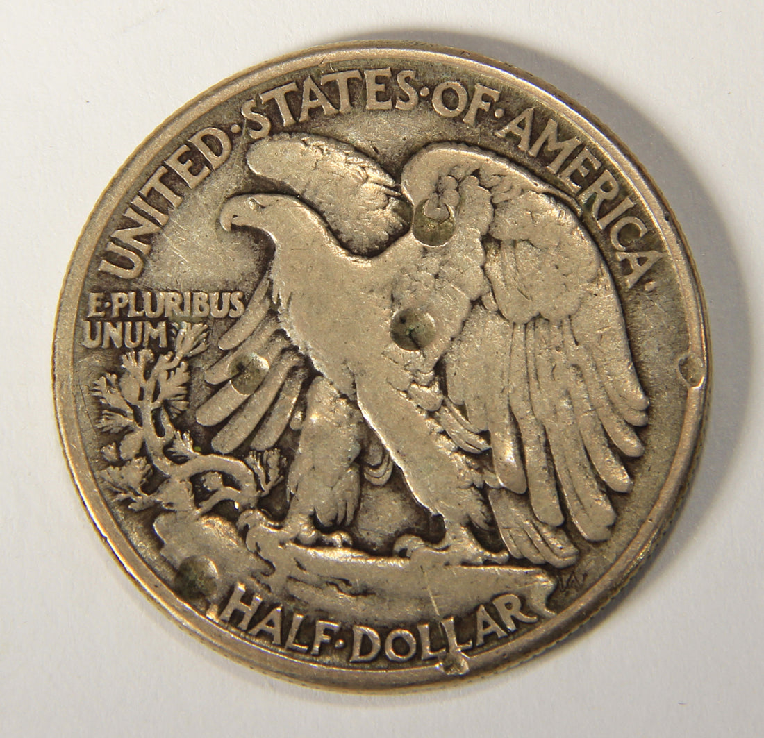 1945 United States 50 Cents Walking Liberty Half Dollar Silver Coin .900 DAMAGED L021926
