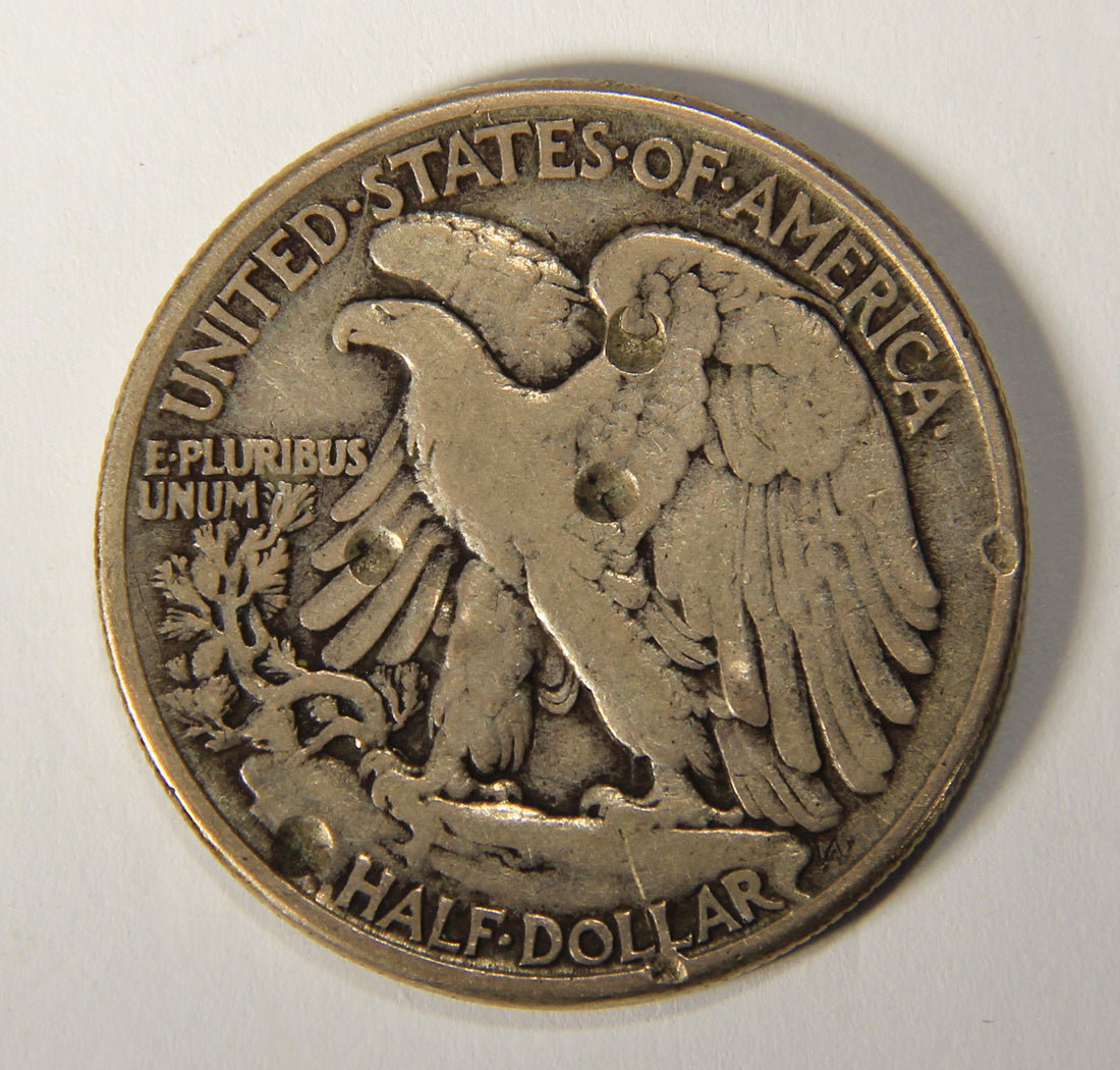 1945 United States 50 Cents Walking Liberty Half Dollar Silver Coin .900 DAMAGED L021926