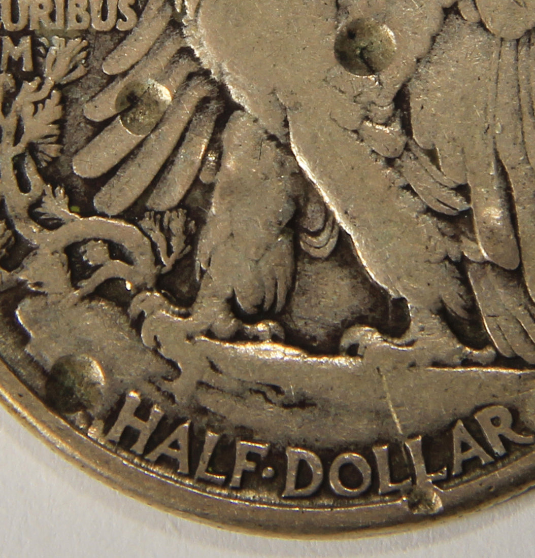 1945 United States 50 Cents Walking Liberty Half Dollar Silver Coin .900 DAMAGED L021926