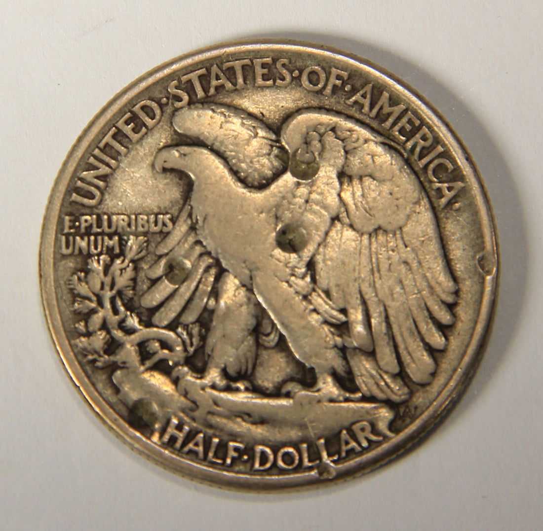 1945 United States 50 Cents Walking Liberty Half Dollar Silver Coin .900 DAMAGED L021926