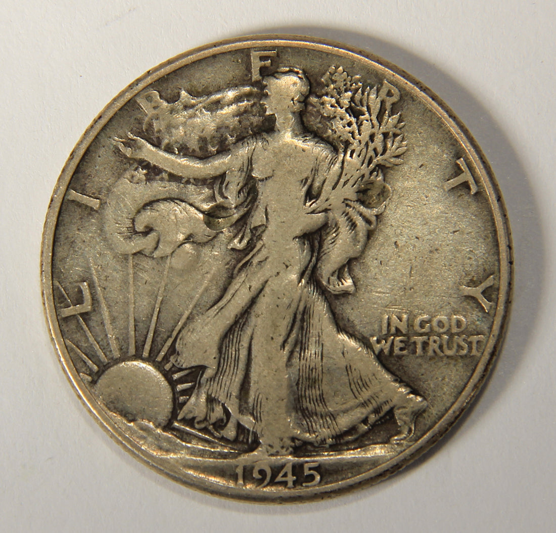 1945 United States 50 Cents Walking Liberty Half Dollar Silver Coin .900 DAMAGED L021926