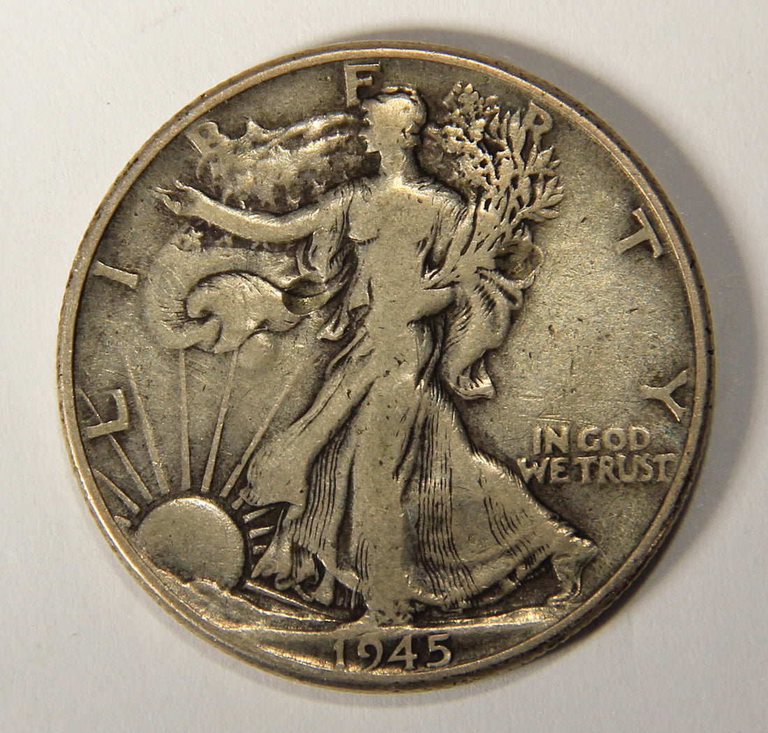 1945 United States 50 Cents Walking Liberty Half Dollar Silver Coin .900 DAMAGED L021926