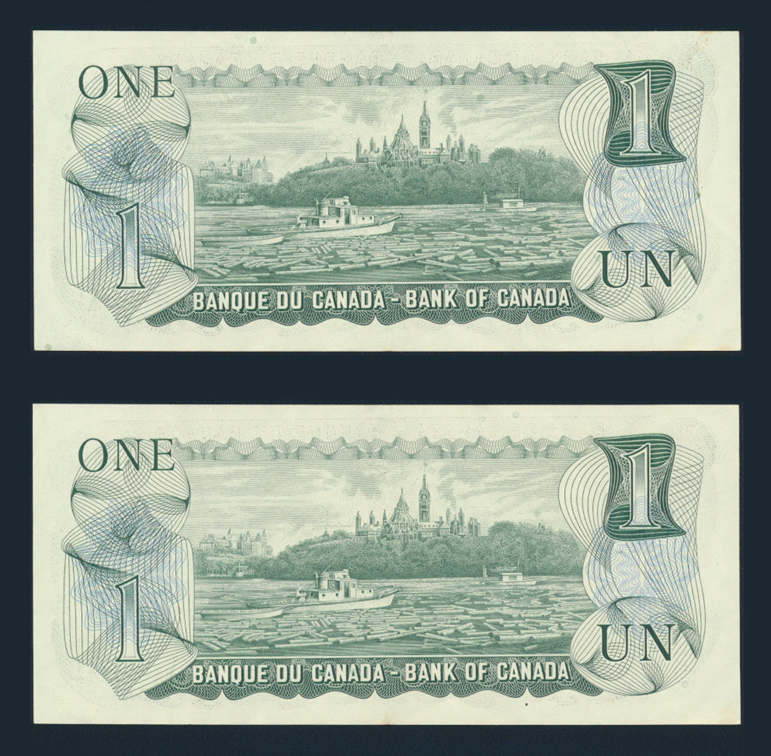 Canada $1 Dollar 1973 BC-46a Banknotes 2x Consecutive EF - AC31193067-8 One Dollar L021934
