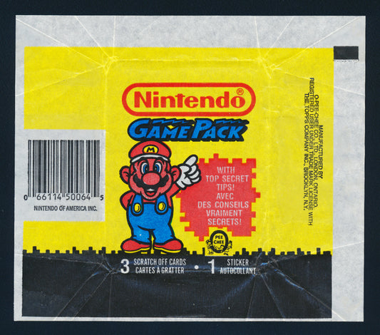 Nintendo Game Pack 1989 Trading Card Wax Wrapper Mario O-Pee-Chee L021940