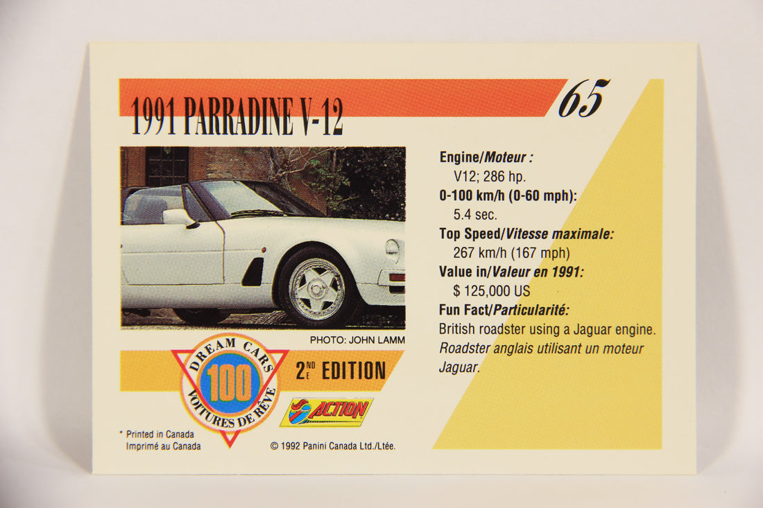 Dream Cars 2nd Edition 1992 Trading Card #65 - 1991 Parradine V-12 FR-ENG L021959