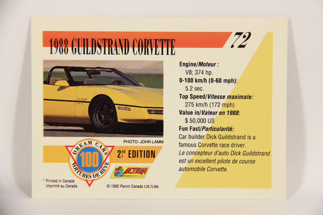 Dream Cars 2nd Edition 1992 Trading Card #72 - 1988 Guildstrand Corvette FR-ENG L021960