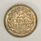 1940 Netherlands 25 Cents Queen Wihelmina - Silver Coin .640 Twenty-Five Cents L022010