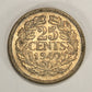 1940 Netherlands 25 Cents Queen Wihelmina - Silver Coin .640 Twenty-Five Cents L022010