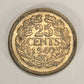 1940 Netherlands 25 Cents Queen Wihelmina - Silver Coin .640 Twenty-Five Cents L022010