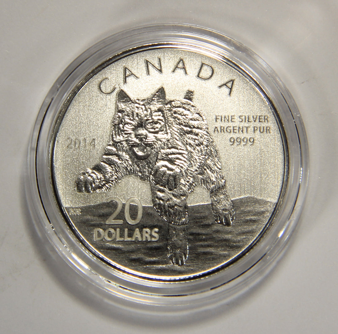 2014 Canada $20 Dollars Bobcat Silver Coin .9999 Twenty Dollars 1/4 oz L022012