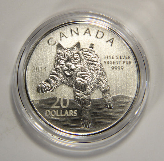 2014 Canada $20 Dollars Bobcat Silver Coin .9999 Twenty Dollars 1/4 oz L022012