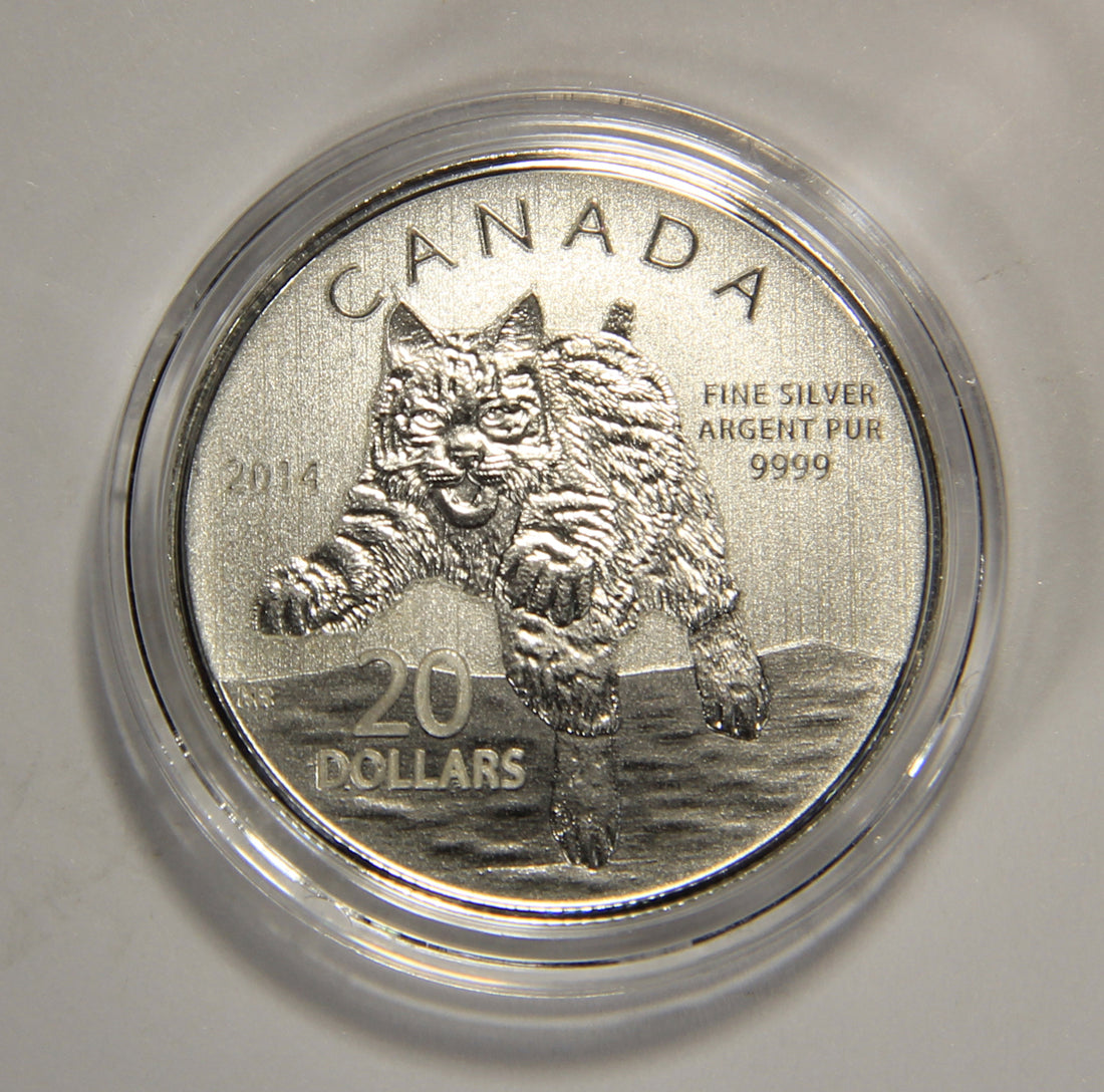 2014 Canada $20 Dollars Bobcat Silver Coin .9999 Twenty Dollars 1/4 oz L022012