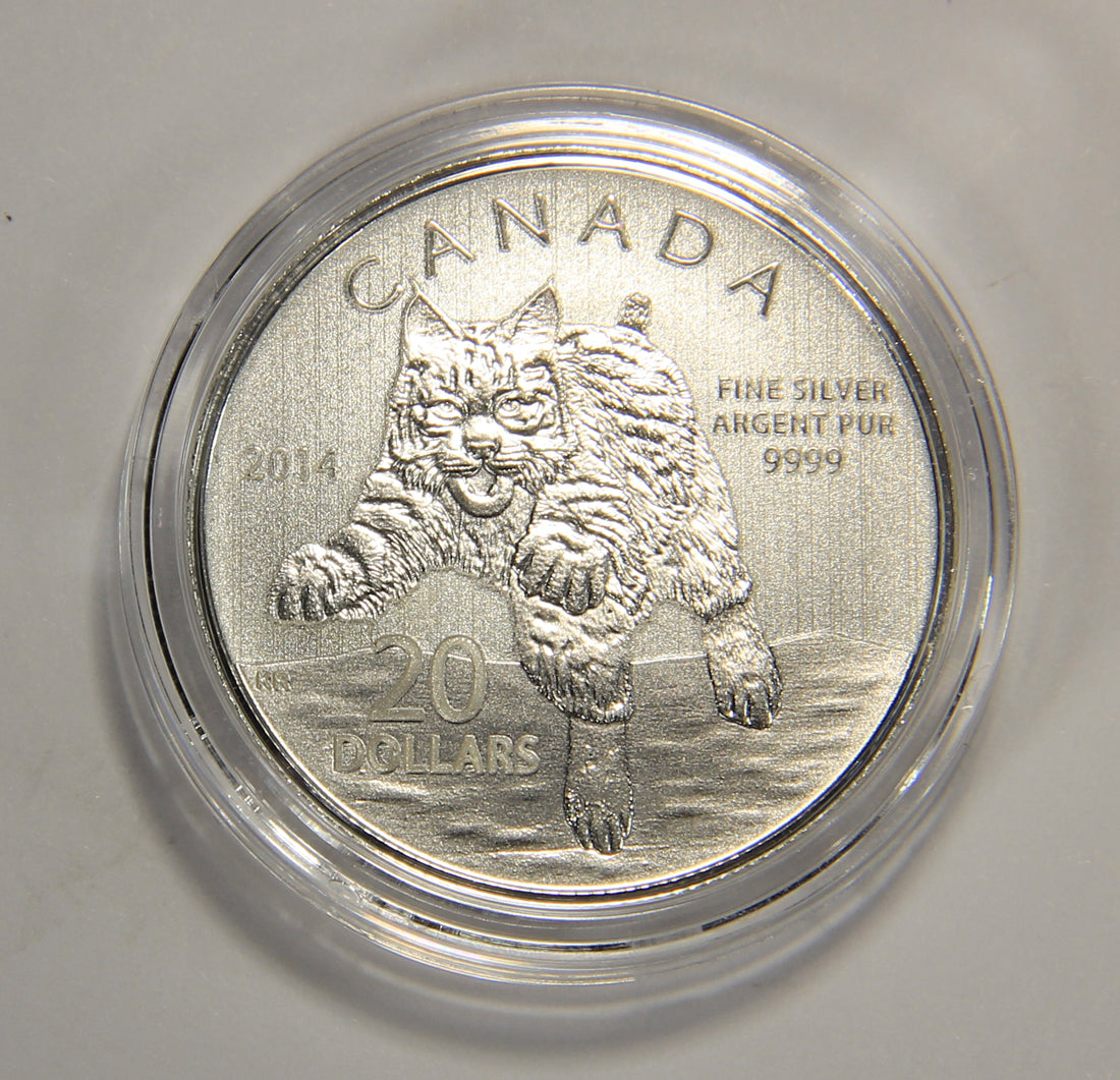 2014 Canada $20 Dollars Bobcat Silver Coin .9999 Twenty Dollars 1/4 oz L022012
