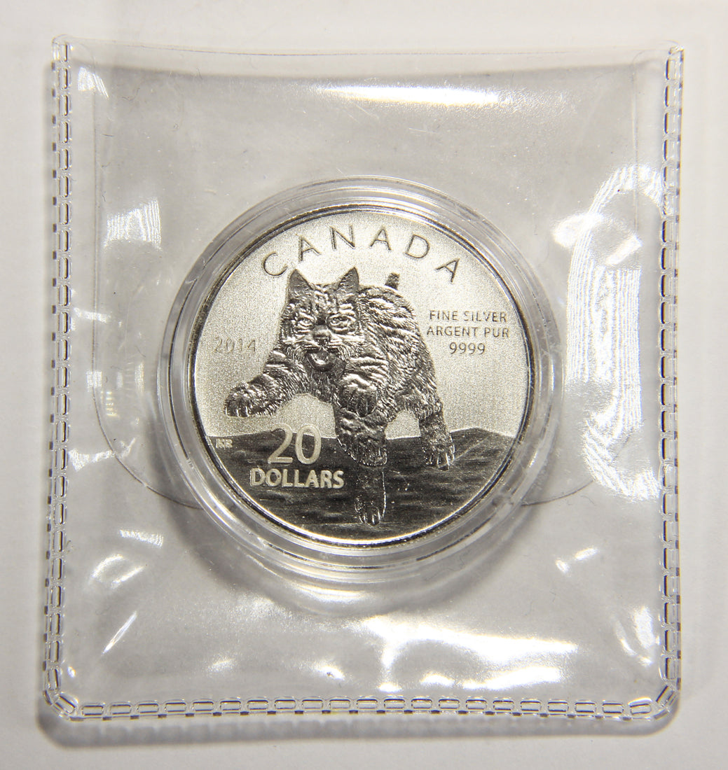 2014 Canada $20 Dollars Bobcat Silver Coin .9999 Twenty Dollars 1/4 oz L022012