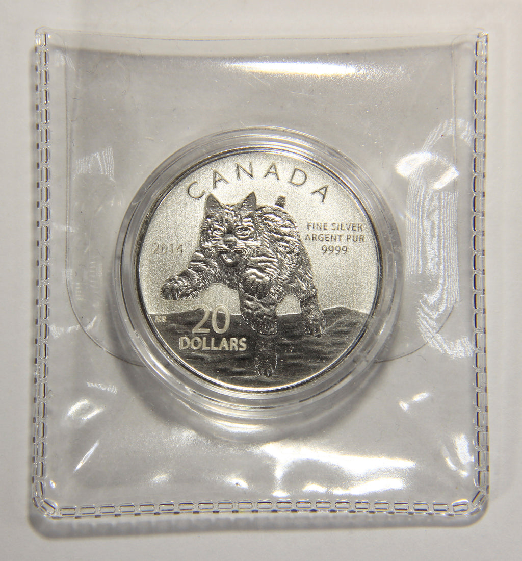 2014 Canada $20 Dollars Bobcat Silver Coin .9999 Twenty Dollars 1/4 oz L022012