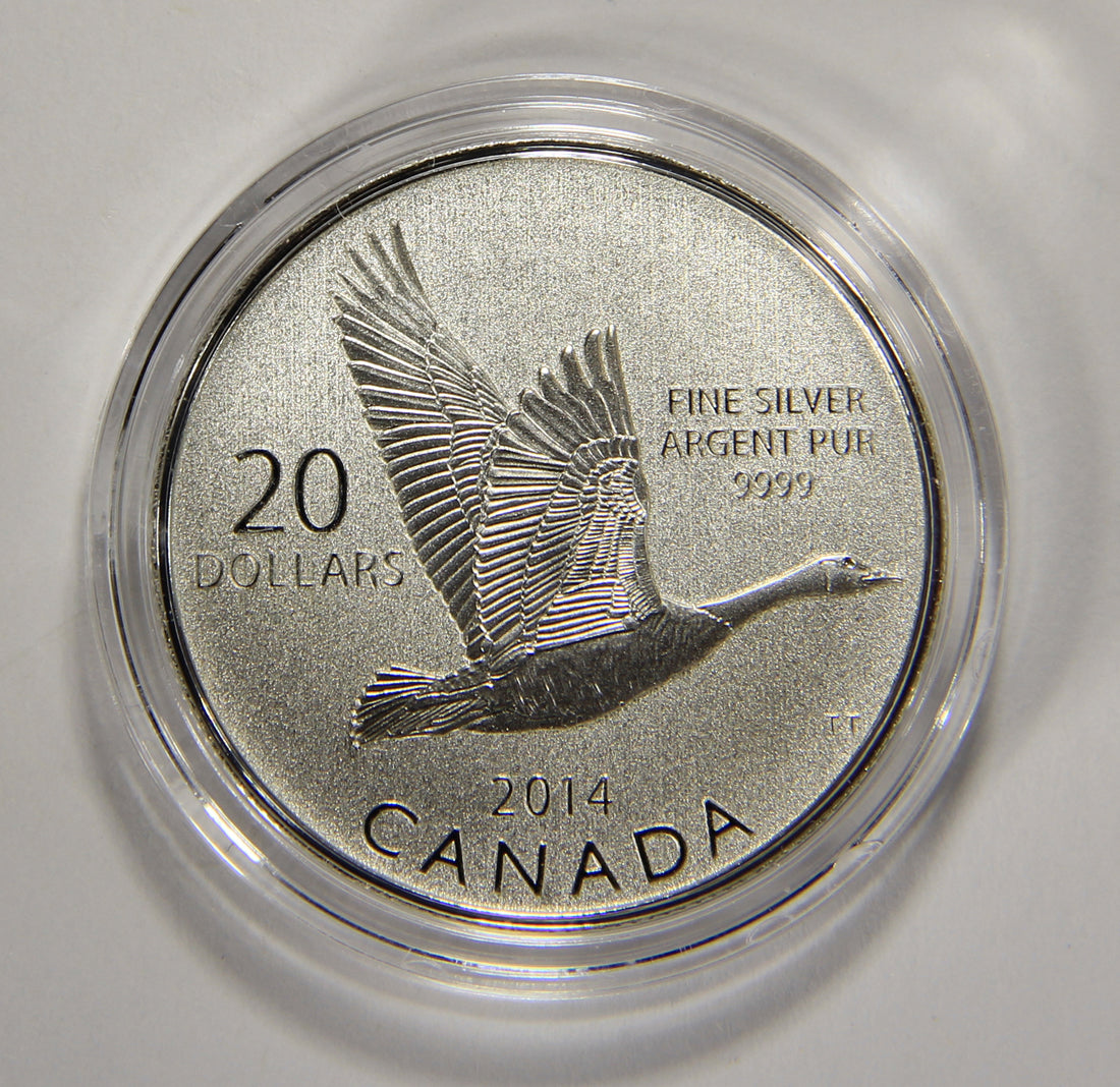 2014 Canada $20 Dollars Flying Goose Silver Coin .9999 Twenty Dollars 1/4 oz L022014