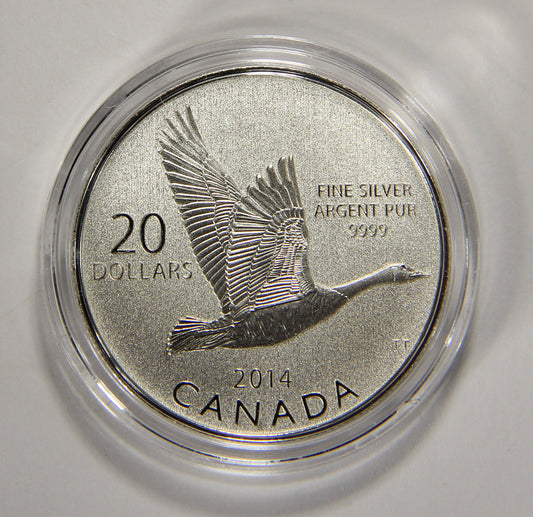 2014 Canada $20 Dollars Flying Goose Silver Coin .9999 Twenty Dollars 1/4 oz L022014