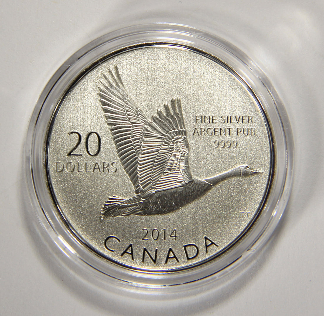 2014 Canada $20 Dollars Flying Goose Silver Coin .9999 Twenty Dollars 1/4 oz L022014