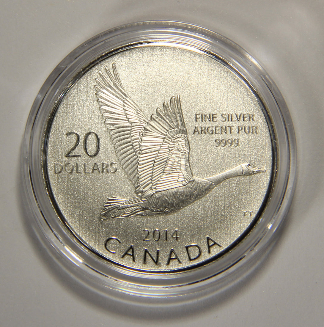 2014 Canada $20 Dollars Flying Goose Silver Coin .9999 Twenty Dollars 1/4 oz L022014