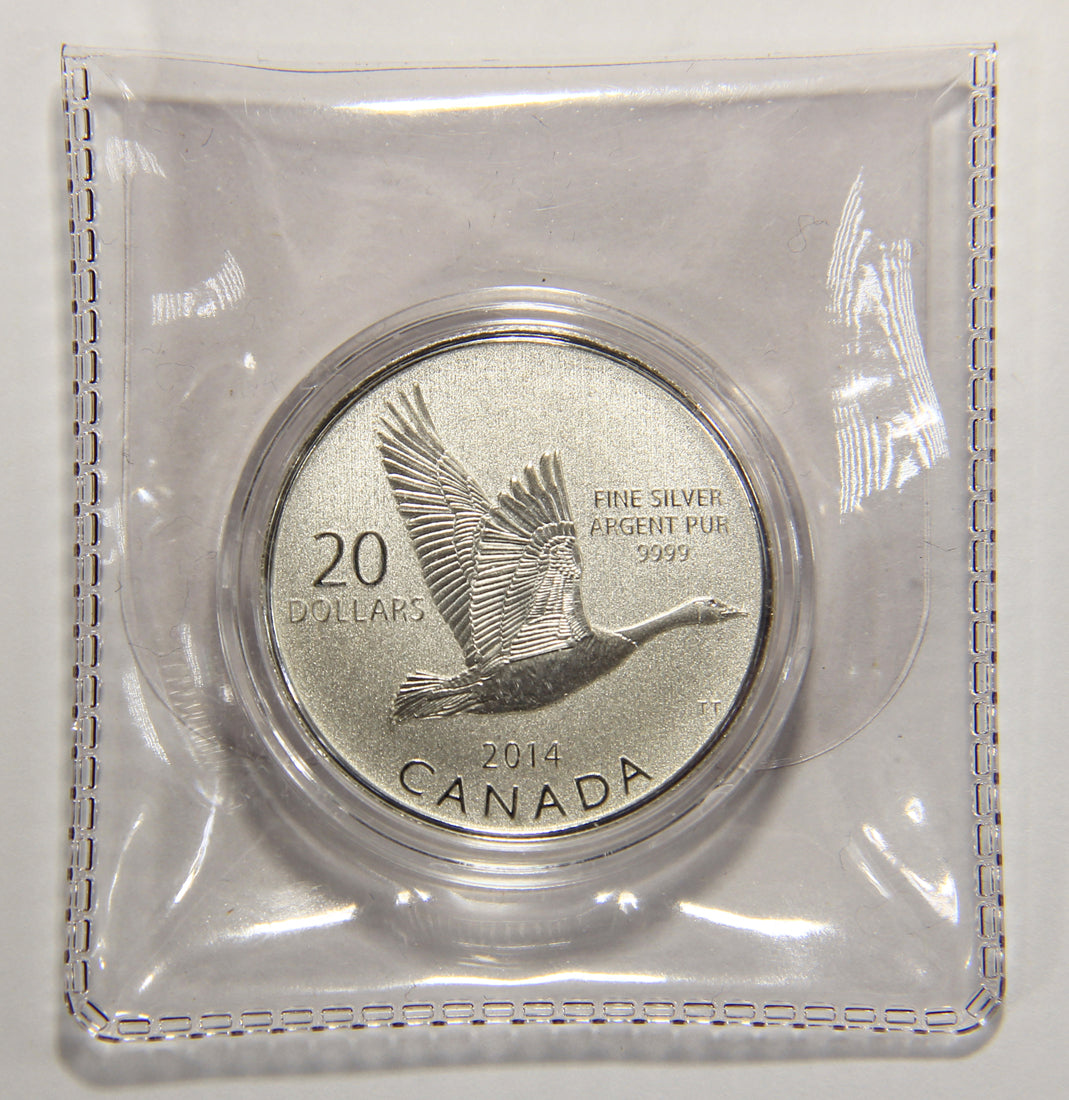 2014 Canada $20 Dollars Flying Goose Silver Coin .9999 Twenty Dollars 1/4 oz L022014