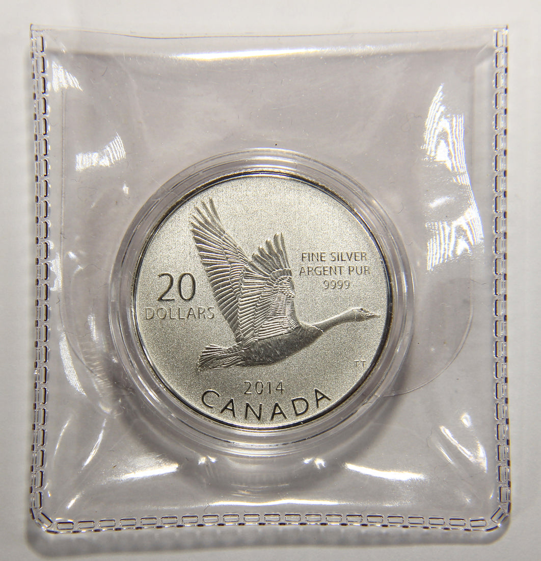 2014 Canada $20 Dollars Flying Goose Silver Coin .9999 Twenty Dollars 1/4 oz L022014