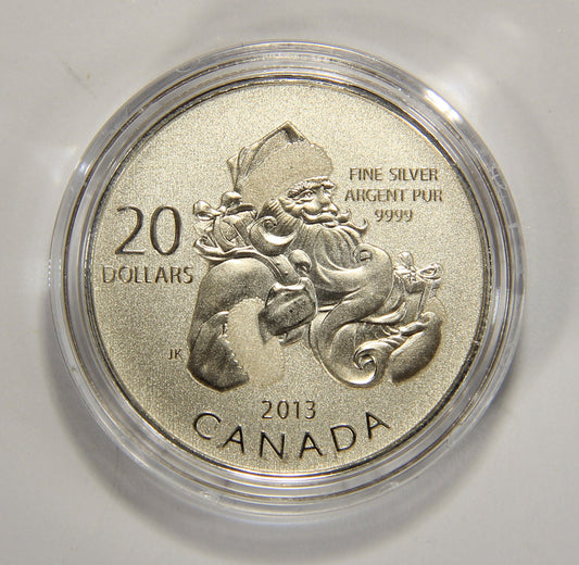 2013 Canada $20 Dollars Santa Claus Silver Coin .9999 Twenty Dollars 1/4 oz L022015