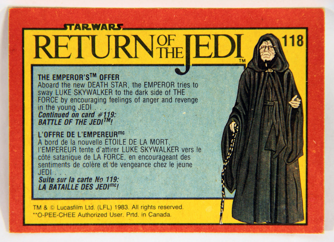 Star Wars ROTJ 1983 Trading Card #118 The Emperor's Offer FR-ENG Canada L001435