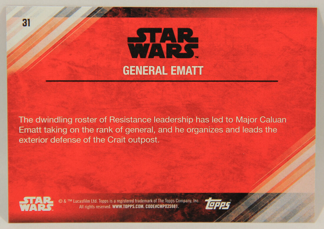 Star Wars The Last Jedi 2017 Card #31 General Ematt Blue Parallel ENG L002293