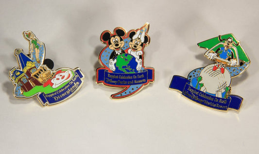 Disney 2005 Happiest Celebration On Earth 3 Lapel Pins Set Peter Pan Mickey Mouse And Goofy L002538
