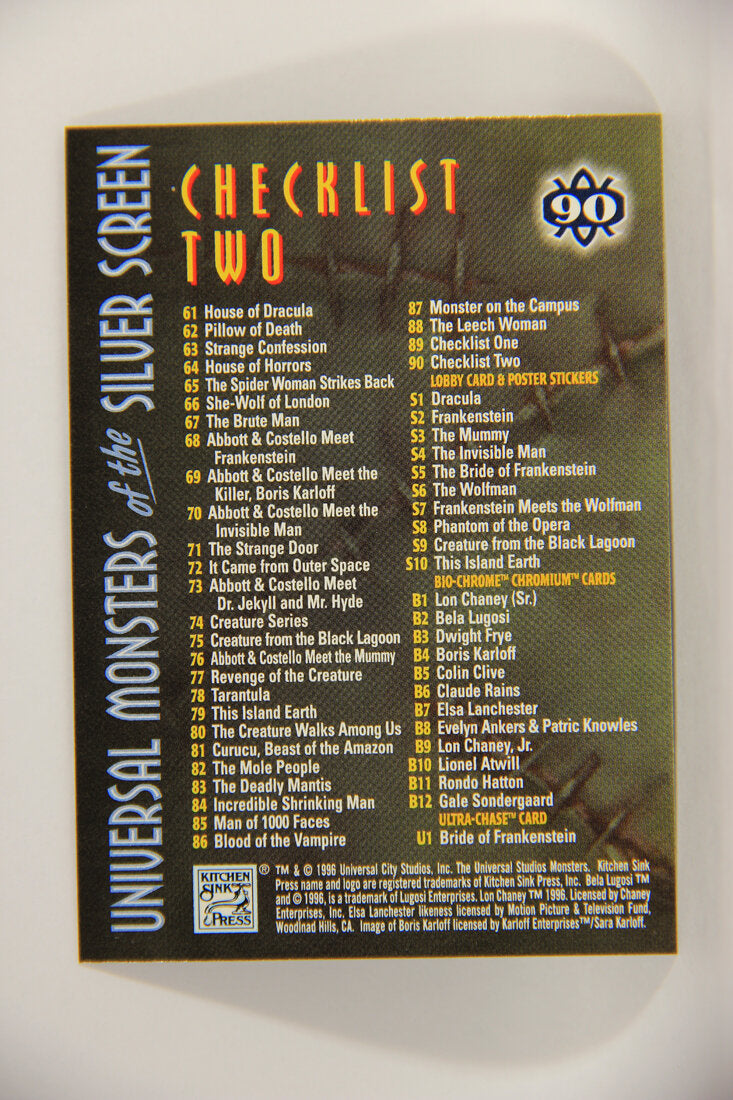 Universal Monsters Of The Silver Screen 1996 Trading Card #90 Checklist Two L003119