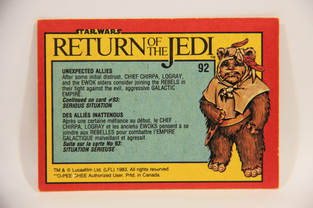 Star Wars ROTJ 1983 Trading Card #92 Unexpected Allies FR-ENG Canada L004484