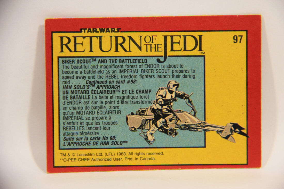 Star Wars ROTJ 1983 Trading Card #97 Biker Scout And The Battlefield FR-ENG Canada L004487