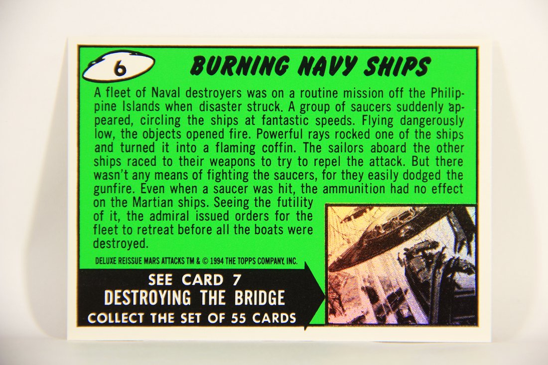 Mars Attacks 1994 Topps Trading Card #6 Burning Navy Ships ENG Artwork L007269