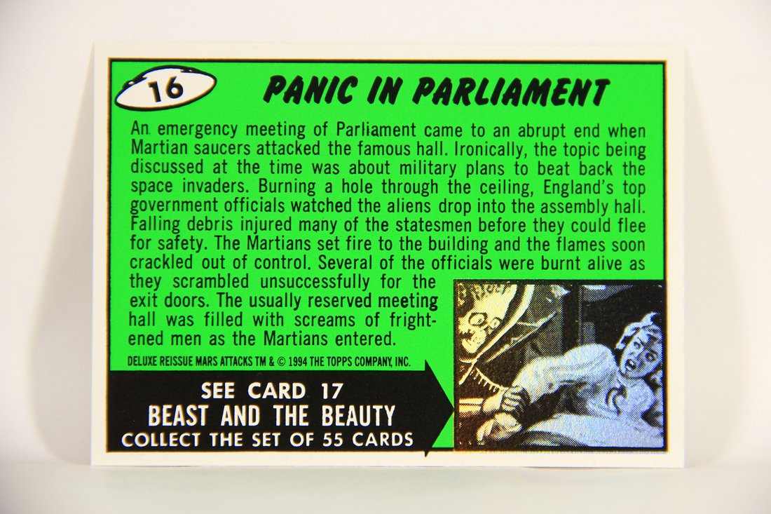 Mars Attacks 1994 Topps Trading Card #16 Panic In Parliament ENG Artwork L007279
