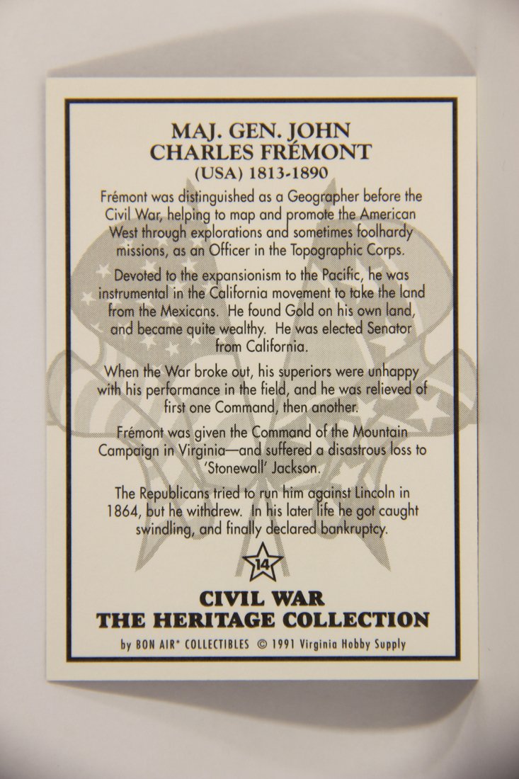 The Civil War Heritage Collection 1991 Trading Card #14 Major Gen. John Charles Fremont USA L007992