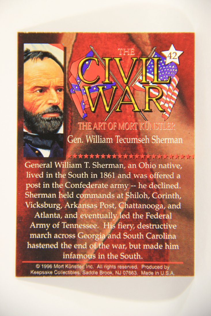 The Civil War The Art Of Mort Künstler 1996 Trading Card #42 Gen. William Tecumseh Sherman L008040